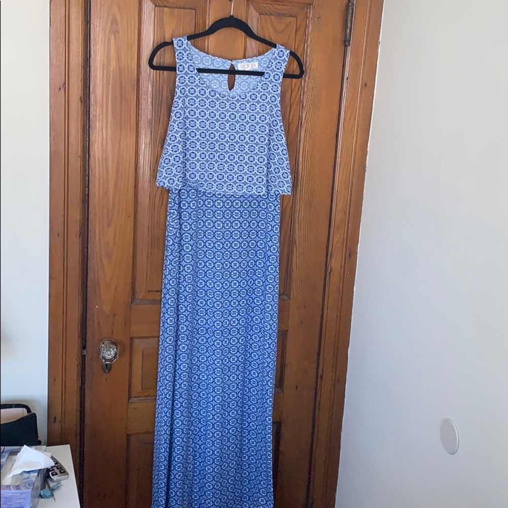 Pink Rose Blue Maxi Dress